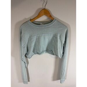 GARAGE Cropped Long Sleeve Sweatshirt Light Blue Women's P/S Casual Pullover Top